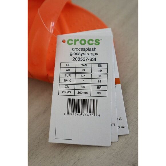 Crocs 208537-83I Women's Sz 9 Persimmon Orange Splash Glossy Strappy Slides - Picture 6 of 10